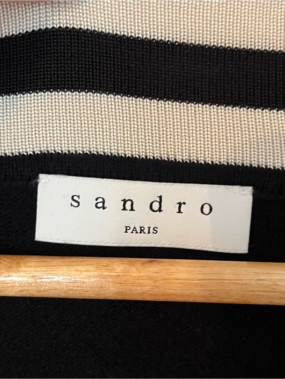 Sandro Paris Black & Cream Wool Cashmere Varsity Cardigan Size 1 Small - Picture 7 of 13